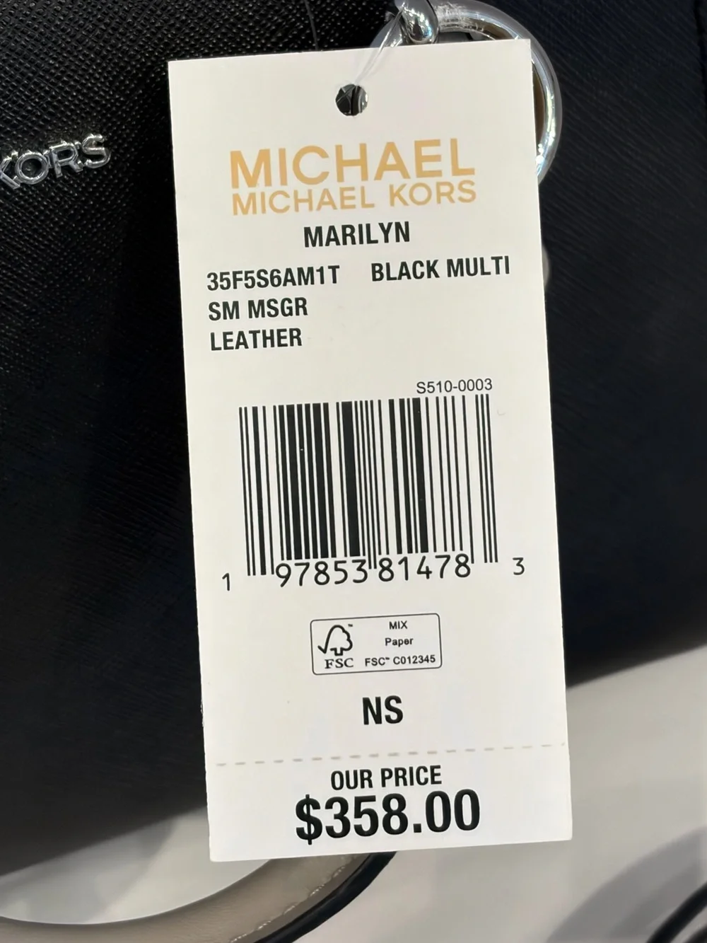 MICHAEL KORS Black, Light Gray and White Satchel